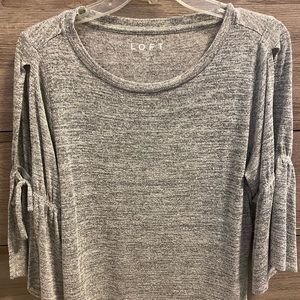 Heather Grey LOFT top with tie sleeves